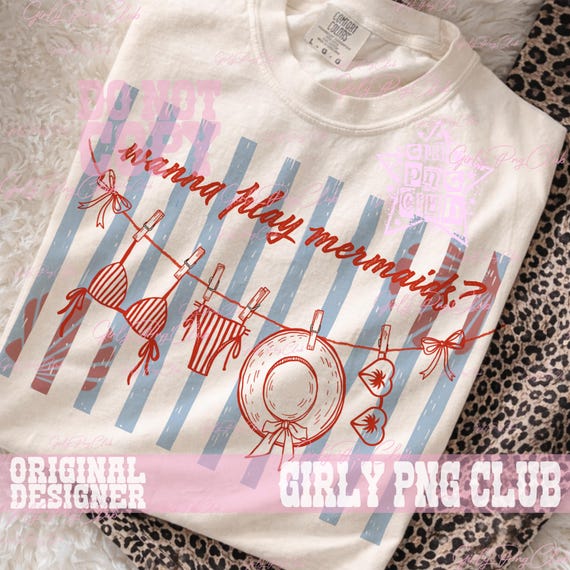 Striped Girly summer PNG, wanna play mermaid PNG, girly Aesthetic PNG, Trendy Summer Shirt Design