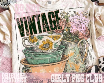 Vintage es mi color favorito png, Camiseta vintage PNG, Diseño floral, Sublimación de moda (Descarga digital)