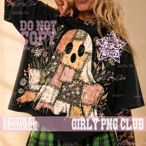 Patchwork Floral Ghost Png, Halloween Png, Floral Boho Fall Shirt Design, Retro Ghost Png, Preppy Halloween Sublimation