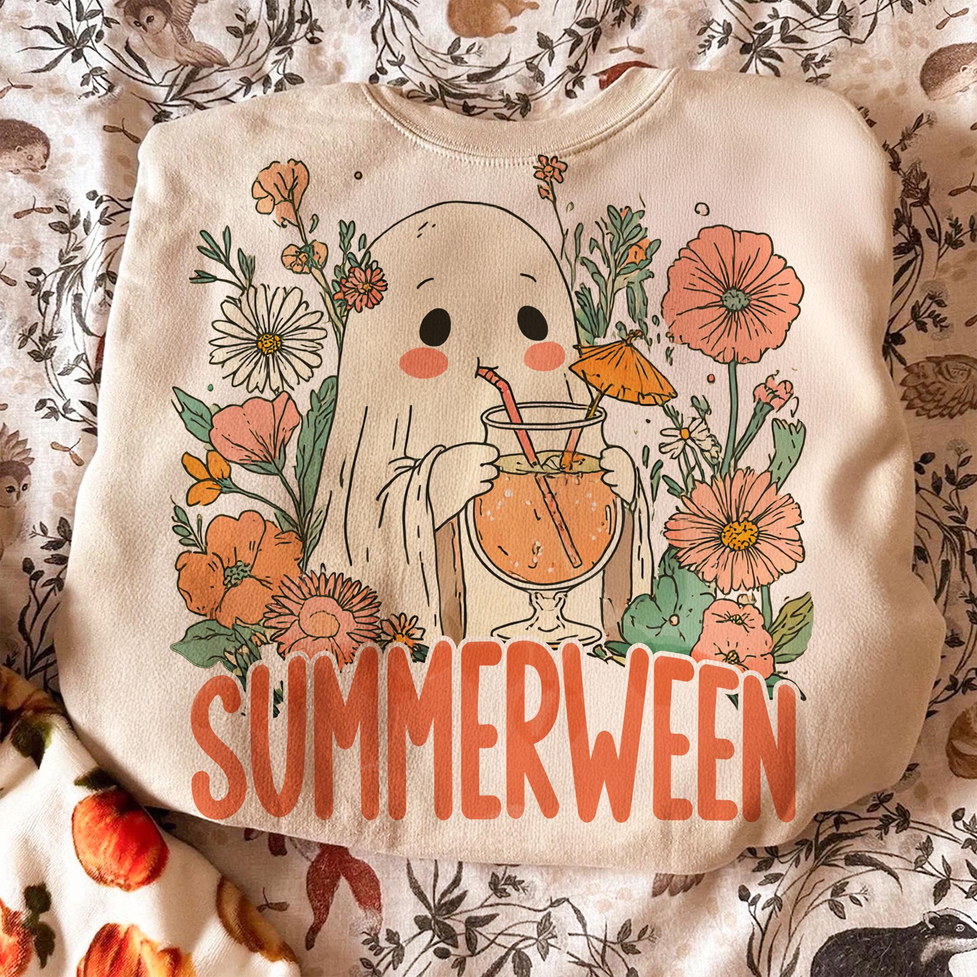 Ghost Summer Halloween png, Funny summer Halloween Png,Vintage Summer png, Halloween cocktail summer png, summer Shirt png, Retro