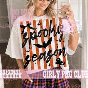 Striped spooky season bat ghost Png, ghost shirt Png, funny halloween Png, Viral Png, bat tee Png, Trendy Spooky Vibes, horror tee image 6