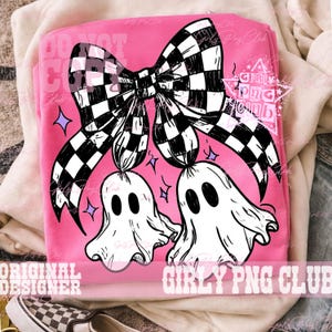 Preppy ghost Halloween Coquette checkered Png, Checkered ghost movies Png, Viral Png, Preppy girly ghost Png, funny halloween image 2