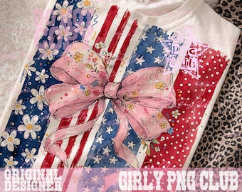 Striped floral 4th July design, Coquette USA Flag 1776 Png, Coquette 4th Of July Png, USA Flag, Independence Day 1776, American 250 years