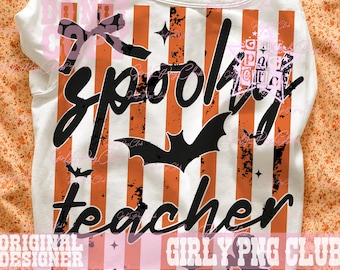 Striped Spooky Teacher PNG, ghost school Halloween Library Art, teacher halloween tee idea (Digital Download)