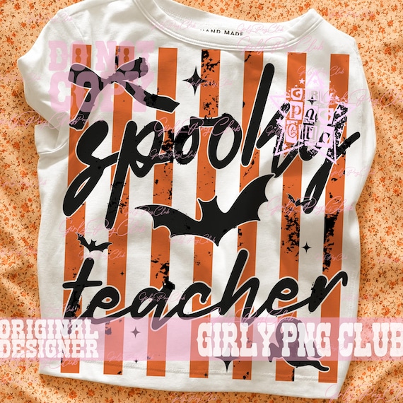 Striped Spooky Teacher PNG, ghost school Halloween Library Art, teacher halloween tee idea (Digital Download)