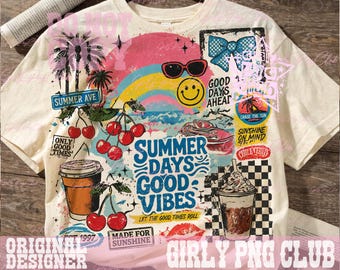 Summer days good vibes png, Trendy Summer png, retro Summer png, checkered Summer png, Digital File for Commercial Use