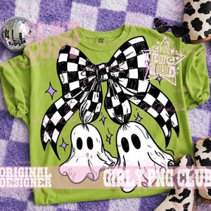 Preppy ghost Halloween Coquette checkered Png, Checkered ghost movies Png, Viral Png, Preppy girly ghost Png, funny halloween image 4