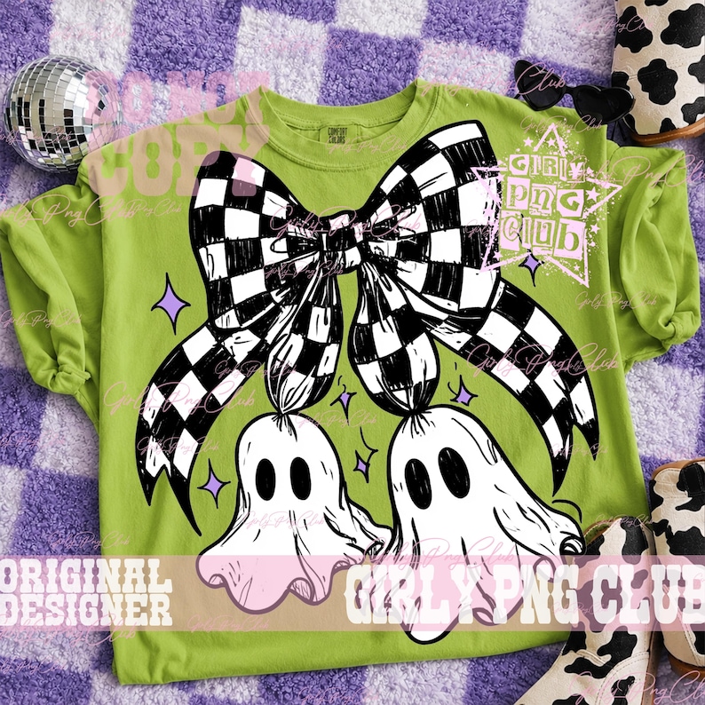 Preppy ghost Halloween Coquette checkered Png, Checkered ghost movies Png, Viral Png, Preppy girly ghost Png, funny halloween image 4