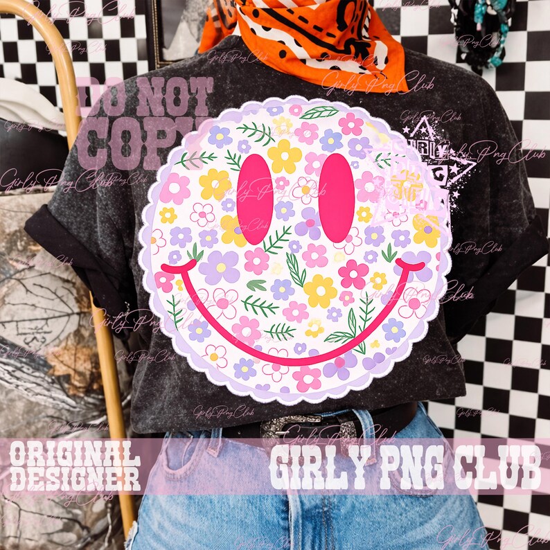 Spring floral smiley face PNG, happy floral shirt design (Digital Download) image 4