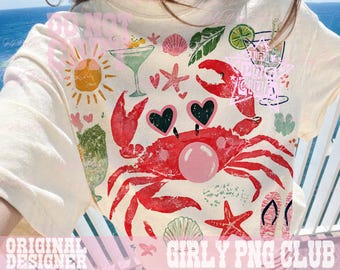 Crab Blowing Bubble PNG, Coastal Nautical Shirt Design (Digital Download)