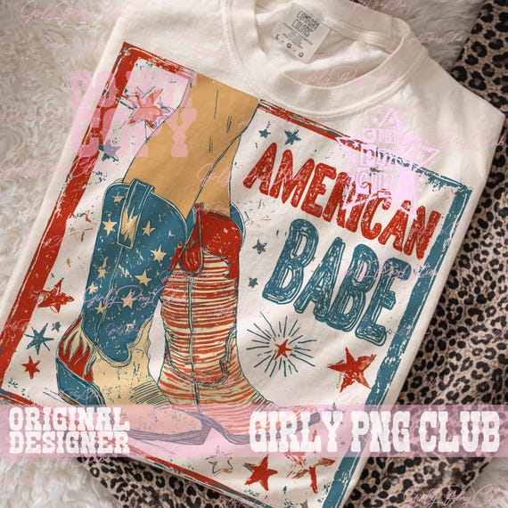 American Babe PNG, Vintage Patriotic Design, 4th of July Sublimation Graphic, USA Flag