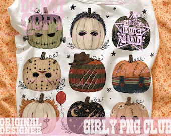Calabazas de películas de terror PNG, Halloween para niños pequeños PNG, Sublimación de calabazas aterradoras (Descarga digital)