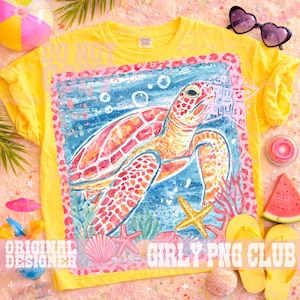 Coastal Sea Turtle PNG, Patchwork Turtle Shirt Design, Blue Star Nautical Summer PNG