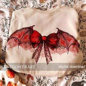 Halloween Bat Gothic Coquette bow png, retro halloween png, trending png, Gothic png, red bow png, soft girl png, Gothic png, Bat png