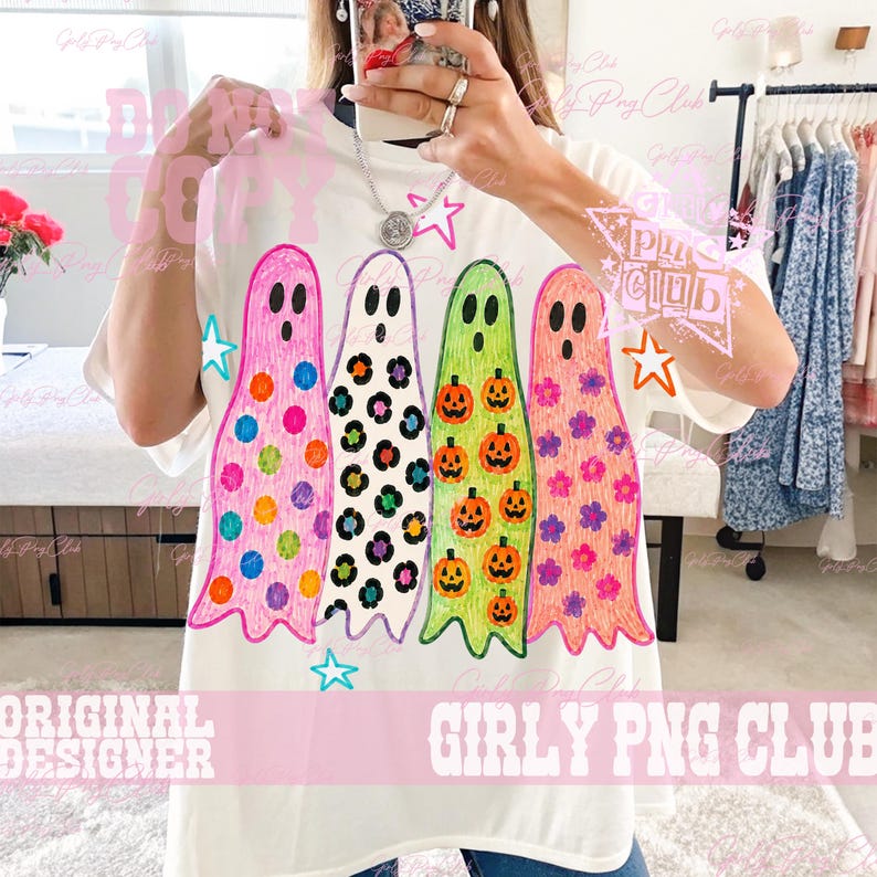 Preppy ghost Halloween colorful leopard Png, ghost movies Png, glitter tee Png, Viral Png, Preppy girly ghost Png, funny halloween image 5