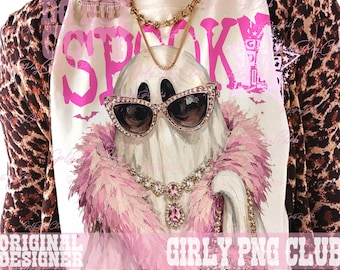 Glam Ghost Png | Preppy Ghost Png | Bling Design | Halloween Designs | Boujee Png | Leopard Print Png | Ghost Graphic | Spooky Graphic