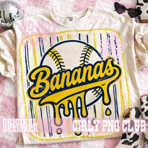 Banane PNG, bananes Baseball PNG, conception de chemise de baseball banane drôle, graphique amateur de baseball, école mascotte des cliparts
