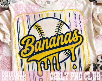 Banana PNG, Bananas Baseball PNG, Funny Banana Baseball Shirt Design, Baseball Lover Graphic, School Mascot Clipart