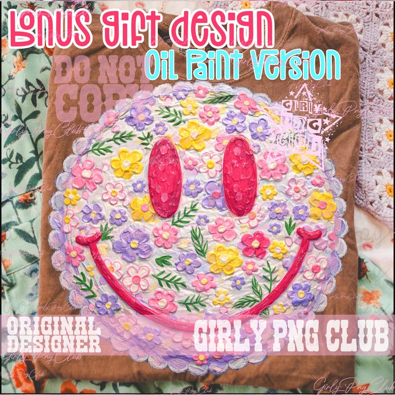 Spring floral smiley face PNG, happy floral shirt design (Digital Download) image 2
