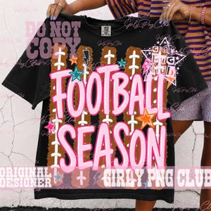 Saison de football à rayures PNG : sublimation d'étoiles colorées pour le t-shirt du jour du match, maillot de football girly amusant (téléchargement numérique) image 1