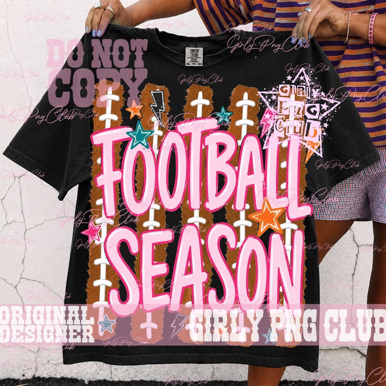 Saison de football à rayures PNG : sublimation d'étoiles colorées pour le t-shirt du jour du match, maillot de football girly amusant (téléchargement numérique) image 1