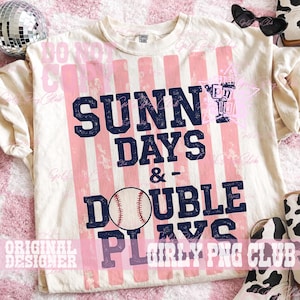 Journées ensoleillées de baseball double joue coquette PNG, Hit The Dang Ball PNG, conceptions de chemise girly pour le jour du match (téléchargement numérique)