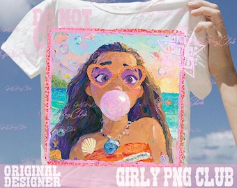 Letnia koszulka Preppy Moana w formacie PNG, popularny pomysł na dziewczęcą koszulkę na wakacje, puszczające bańki mydlane magiczne dzieciaki (pobieranie cyfrowe)