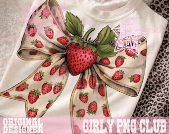 Schleife Erdbeer Saison Png, Erdbeer Shirt Designs, niedlicher Sommer Png, trendige digitaler Download Png Designs Erdbeer Sublimation