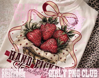 Handplockade jordgubbar png, preppy jordgubbssäsong png, jordgubbströjor, sommar png-designer