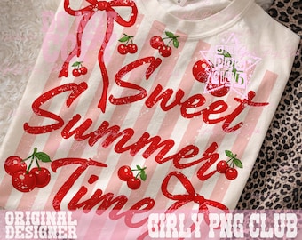 Striped sweet summer time png, Cherry Coquette PNG Sublimation Design, Floral cherry Summer T-shirt Graphic (Digital Download)