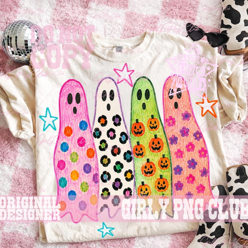Preppy ghost Halloween colorful leopard Png, ghost movies Png, glitter tee Png, Viral Png, Preppy girly ghost Png, funny halloween image 3