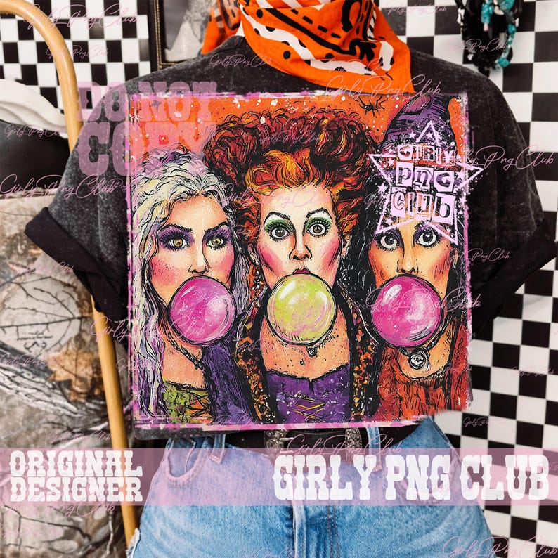 Witch sister blowing bubble, Hocus Pocus Png, Halloween Shirt Designs, Vintage Halloween png, Halloween Png, Sanderson Sisters Png image 5