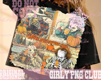 Horror Characters Halloween PNG, Pumpkin Spice Fall Design (Digital Download)