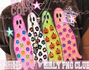 Preppy ghost Halloween colorful leopard Png, ghost movies Png, glitter tee Png, Viral Png, Preppy girly ghost Png, funny halloween