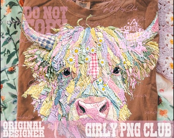 Patchwork Highland Cow PNG, spring png, Rustic Farmhouse Quilt Cow Clipart, cowgirl tee png gift (Digital Download)