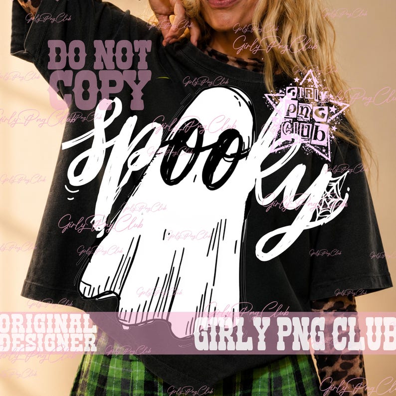 Fantasma preppy espeluznante de Halloween PNG, camiseta de fantasma PNG, PNG viral, fantasma femenino preppy PNG, Halloween divertido (descarga digital) imagen 1
