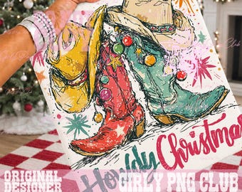 Hola Navidad Png, Navidad del Oeste Png, Vaquera navideña retro Png, Navidad vaquera Png, Navidad femenina (descarga digital)