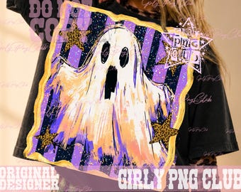 Preppy Striped ghost Halloween colorful leopard Png, ghost movies Png, glitter tee Png, Viral Png, Preppy girly ghost Png, funny halloween