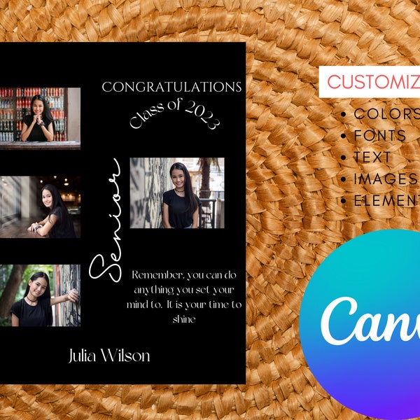 Canva Template | Grad Tribute | School Colors | Photo Collage | Yearbook Ad Template | Edit Online Same Day | Grad Announcement