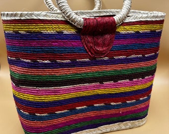 Handwoven Multicolor Handbag Made with Palm Leaf