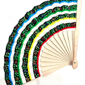 Handpainted Wooden Hand Fan - with Folkloric Patterns