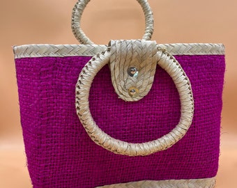 Handwoven Mexican Tote Hand Bag - Made with Palm Leaf and Jute