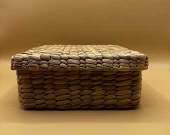 Squared Handwoven Water Hyacinth Box with Lid