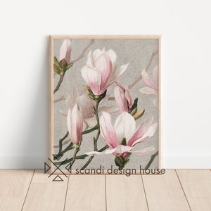 Vintage Magnolia Botanical Print | Printable Antique Flower Drawing | Soft Muted Plant Print | Scandi Design House