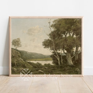 Printable Vintage Landscape | Summer at the Lake | Impressionist Landscape | Romantic Painting