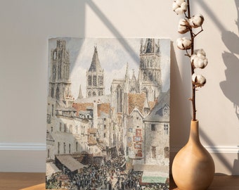 Market Day in Paris | Digital Download | Vintage French Oil Painting | Neutral Paris City Art