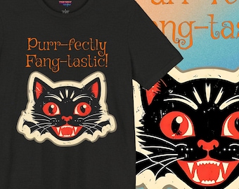 Vampire Cat Halloween T-Shirt, Goth Spooky Tee