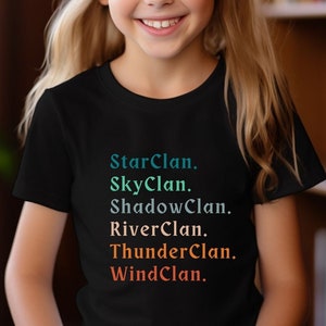 Warriors Clans Cats Fantasy Tee Youth TShirt Girls T-Shirt Cat Books Lover