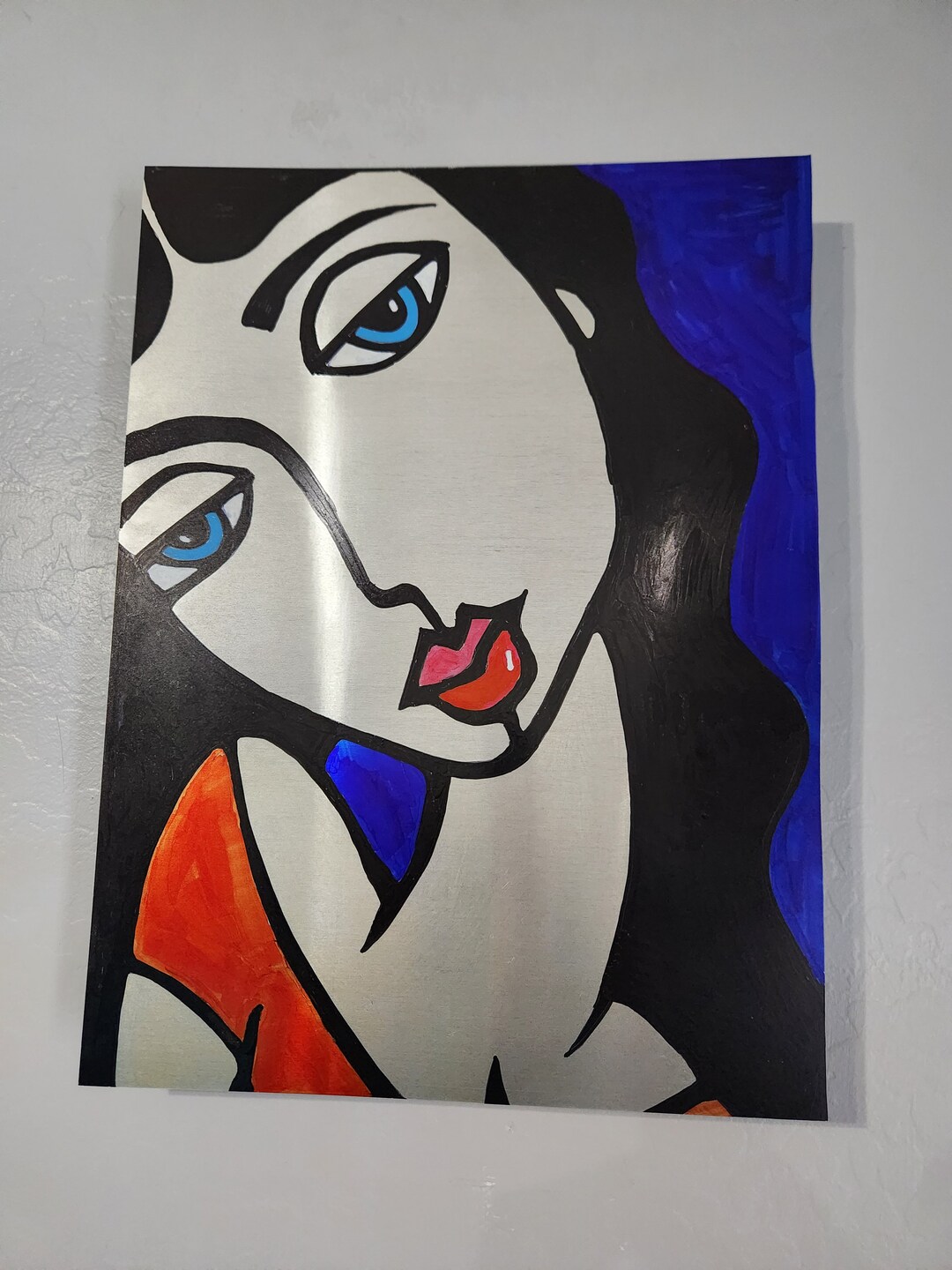 Decor Sheet Metal Wall Paint Marker Art Girl Black Hair Red Etsy