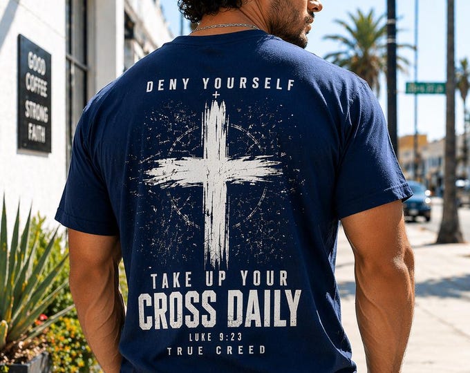 Take up your cross T-Shirt, Faith Gift Tee, Daily Devotion, cotton Verse apparel